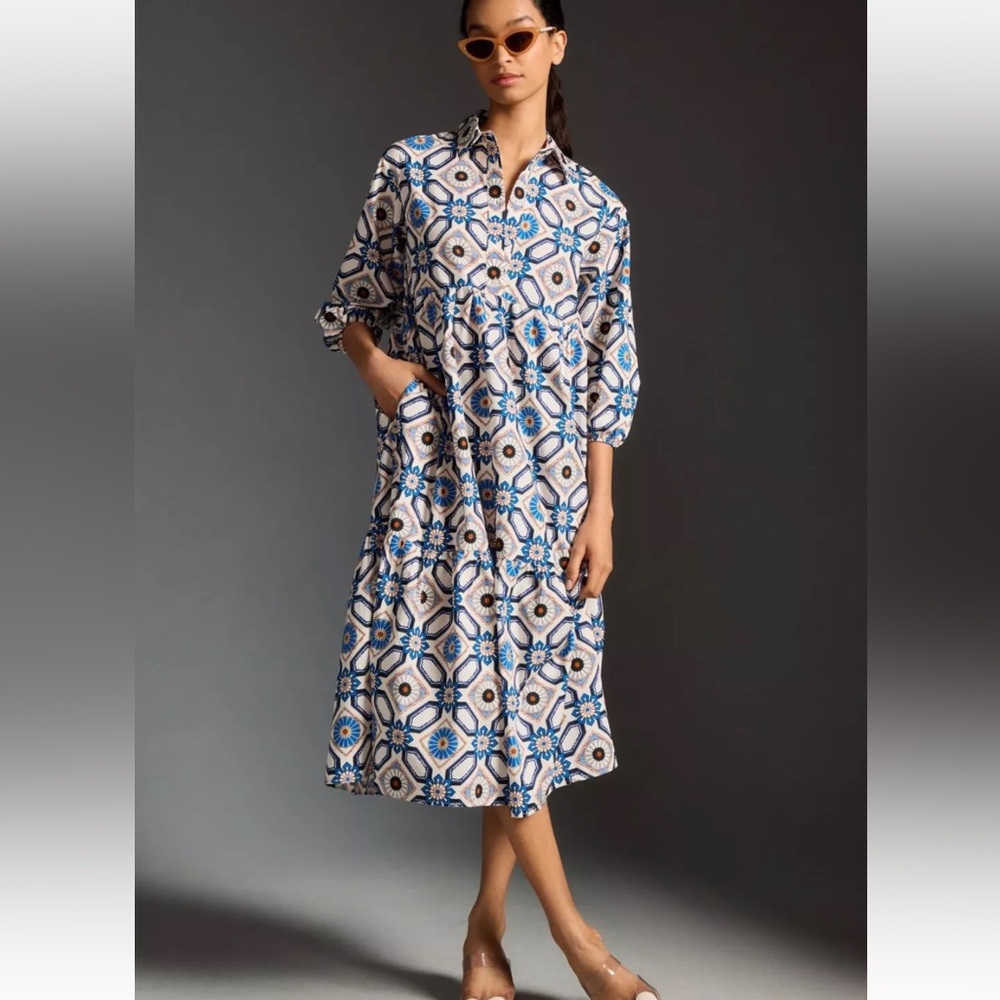 Anthropologie Maeve Bettina Tiered Dress, Medium, Sapphire